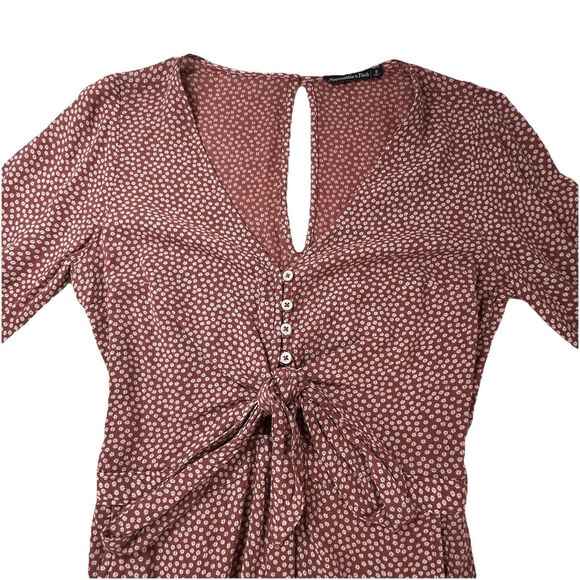 Abercrombie & Fitch Romper Floral Boho Split Back Maroon Sz S Festival Bloomcore - Picture 4 of 16